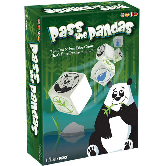 Panda dice game box with panda artwork and custom six-sided dice