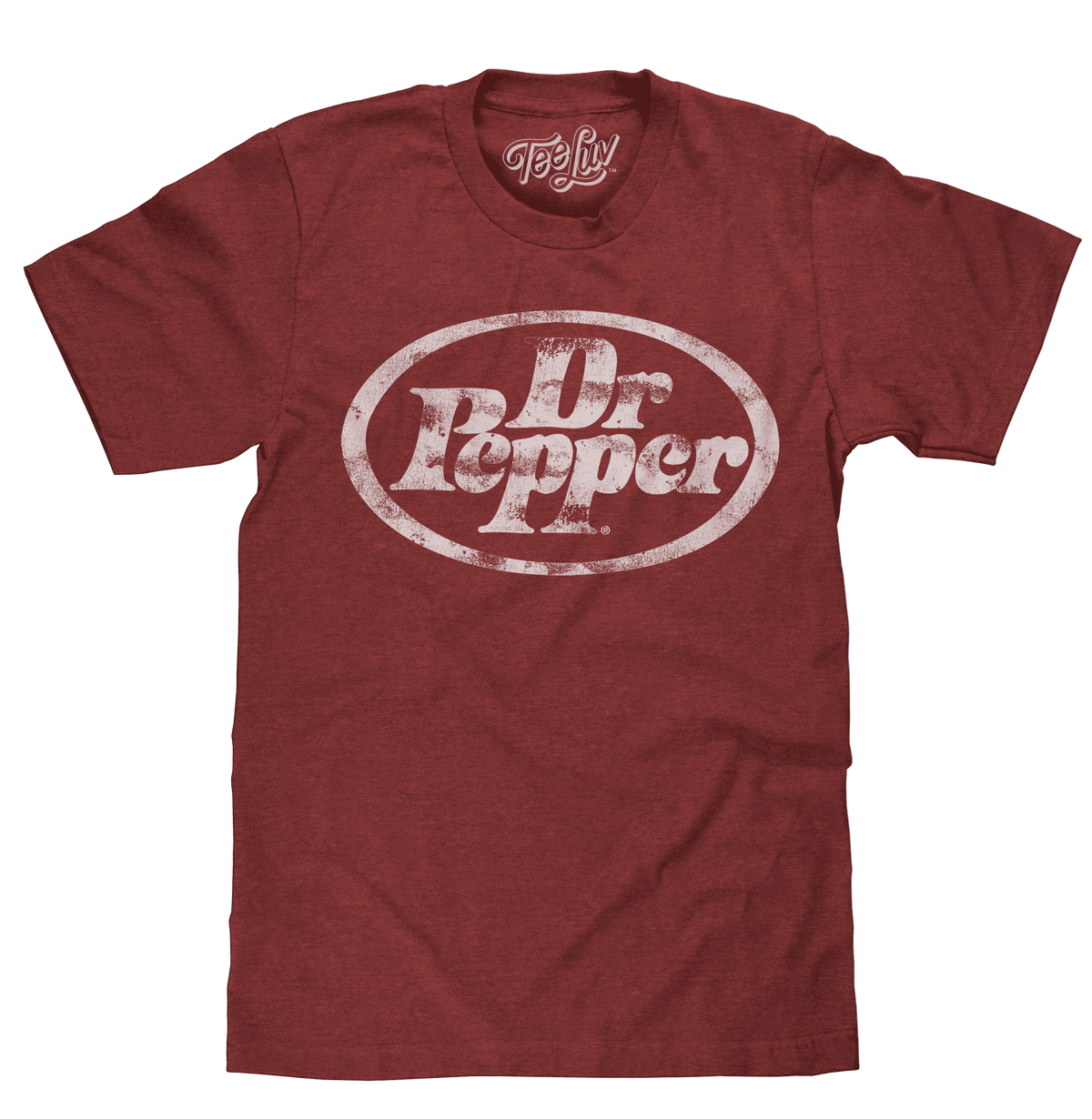 Red distressed Dr Pepper logo T-shirt, crew neck, short sleeves