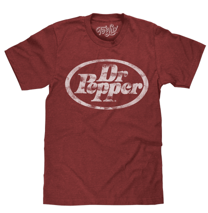 Red distressed Dr Pepper logo T-shirt, crew neck, short sleeves