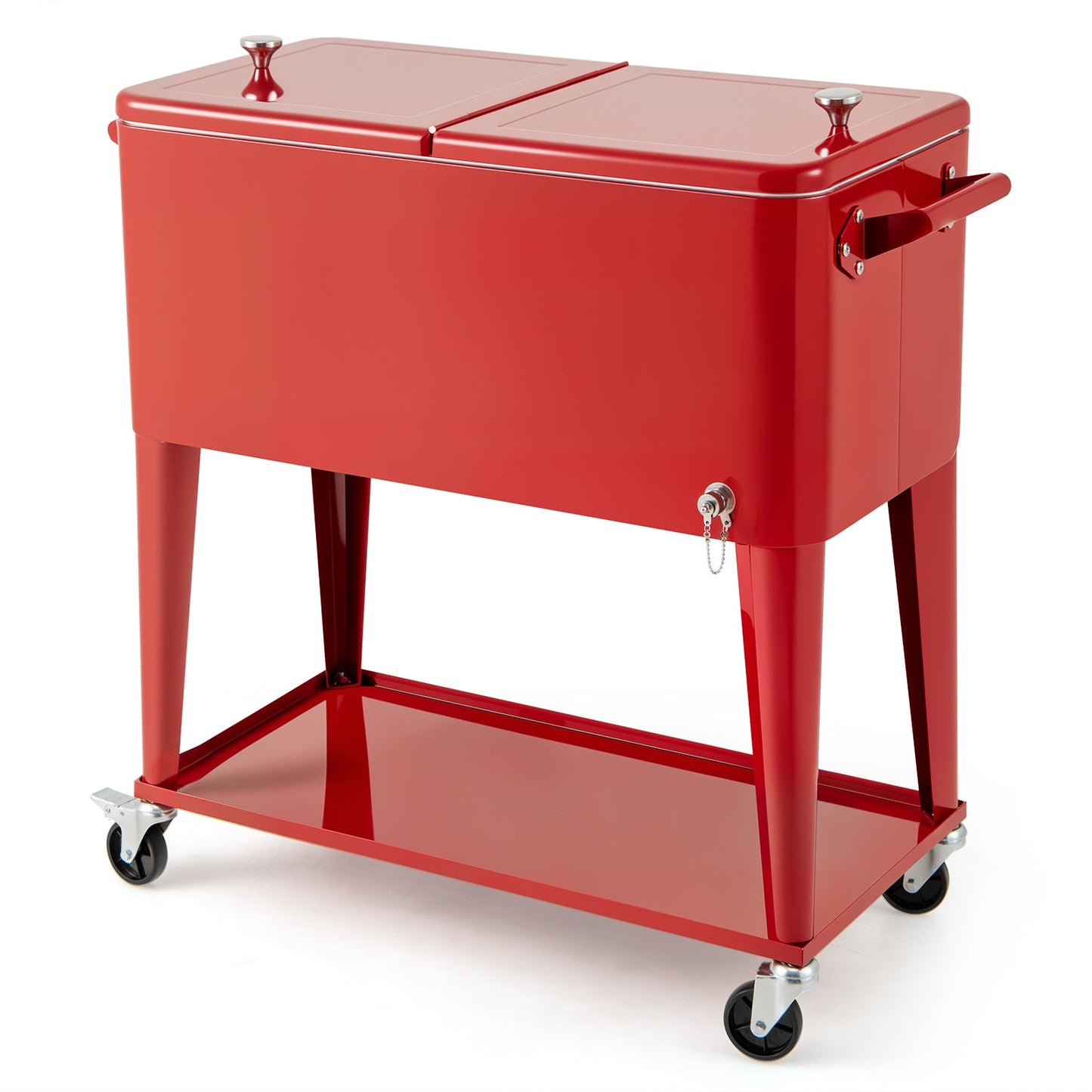 Portable Patio Cooler | 80 Qt | 48-Hour Cold Retention | Wheels, Shelf & Bottle Opener | Gray or Red