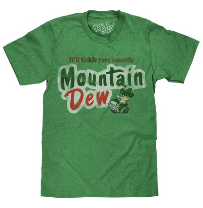Mountain Dew "It'll Tickle Yore Innards" T-Shirt | Willy the Hillbilly | Green Heather | Poly-Cotton