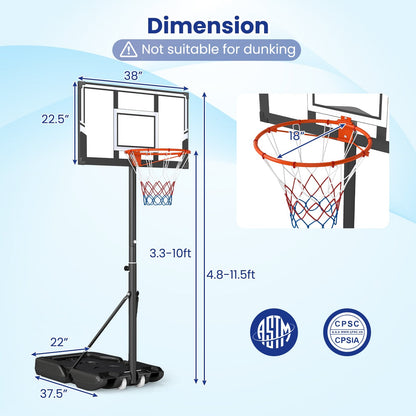 Portable Basketball Hoop | 3.3–10 ft | 18-Level Adjust | PC Backboard | Fillable Base | Wheels | Indoor & Outdoor