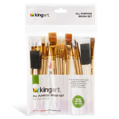 All-purpose art brush set, 25-piece collection in clear plastic package