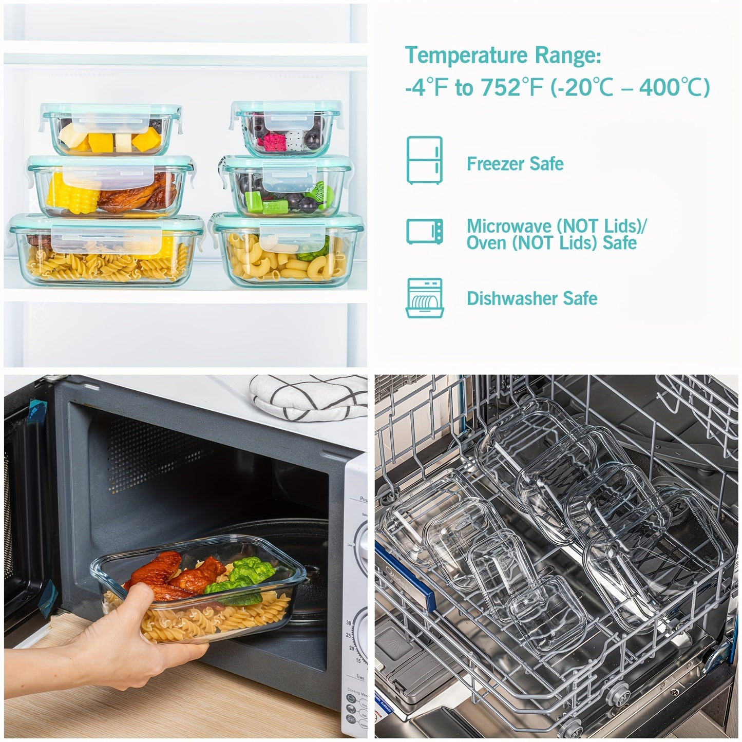 16-Piece Tempered Glass Food Storage Container Set with Airtight Lids | Microwave & Oven Safe