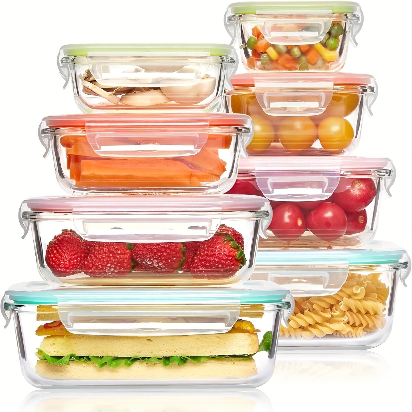 16-Piece Tempered Glass Food Storage Container Set with Airtight Lids | Microwave & Oven Safe