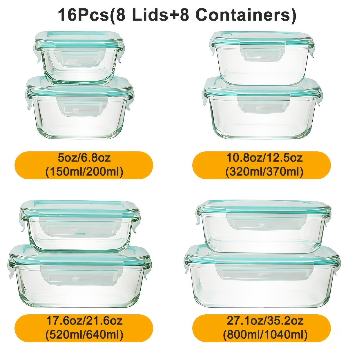 16-Piece Tempered Glass Food Storage Container Set with Airtight Lids | Microwave & Oven Safe