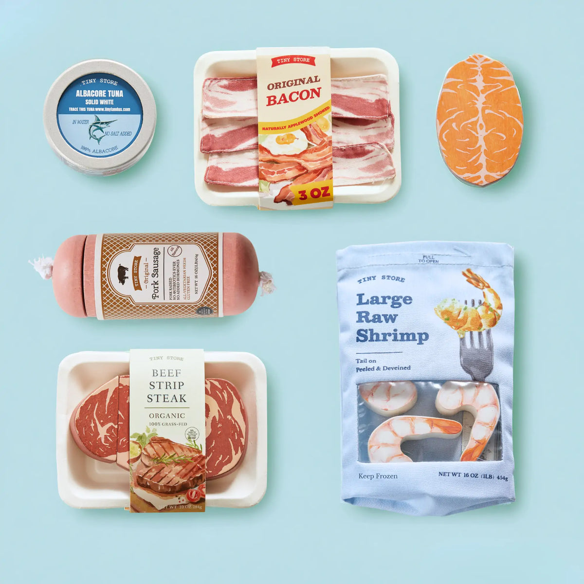 Tiny Land Organic Meat & Seafood Play Food Set - 6 Piece Wood