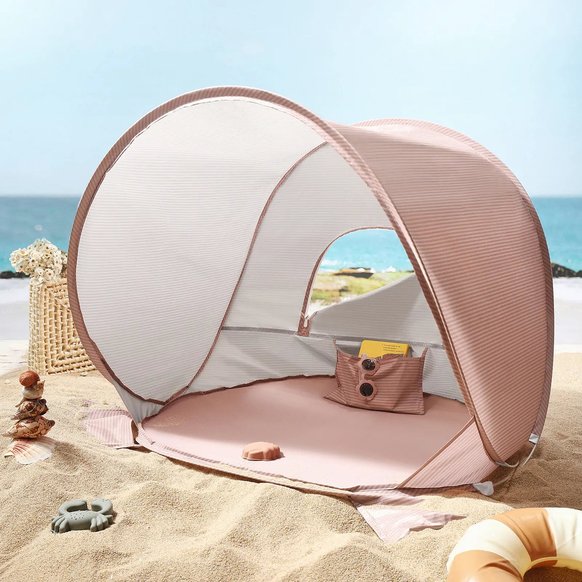Tiny Land Kids Beach Tent Set with Sand Toys, UV Protection and Sandbag Anchors