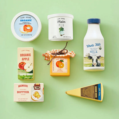 Tiny Land Wooden Dairy Play Food Set - 7-Piece Toy Grocery Pack