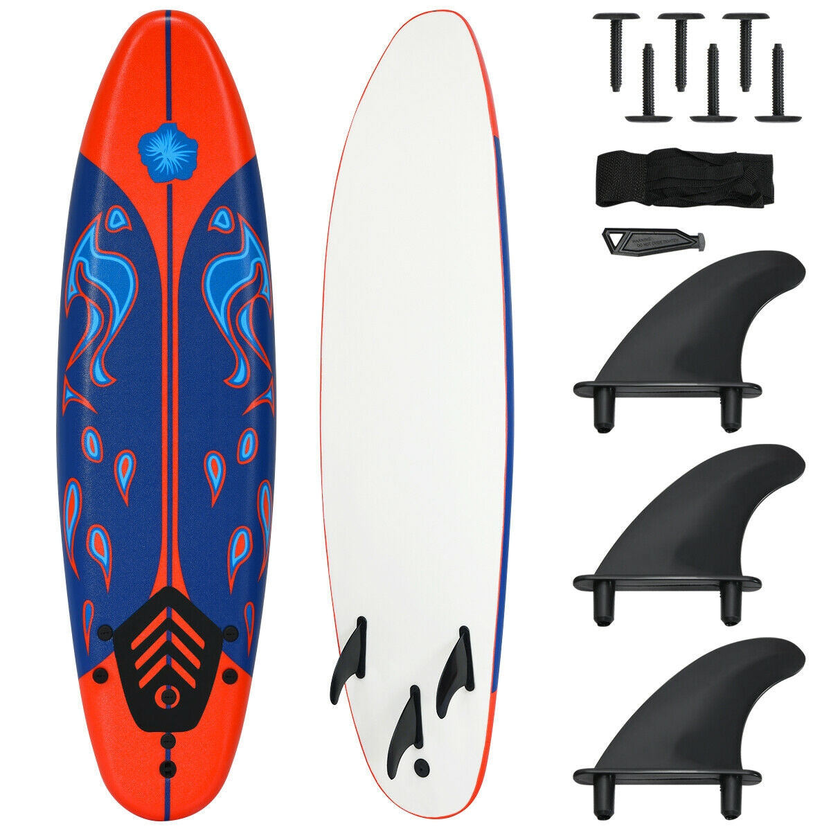 6-Foot Beginner Surfboard | 3 Detachable Fins | Leash & Traction Pad Included | Yellow, White or Red