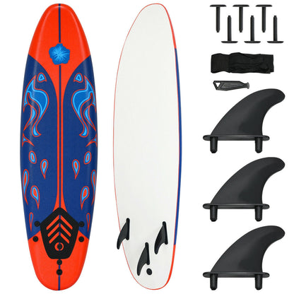 6-Foot Beginner Surfboard | 3 Detachable Fins | Leash & Traction Pad Included | Yellow, White or Red