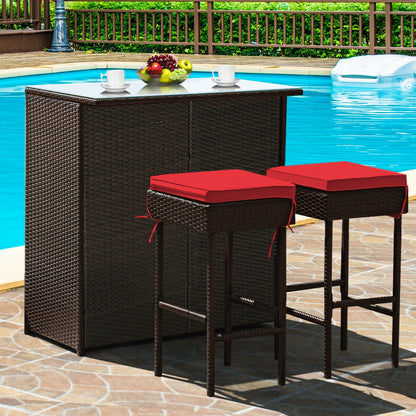 3-Piece Patio Rattan Wicker Bar Table & Stools Dining Set
