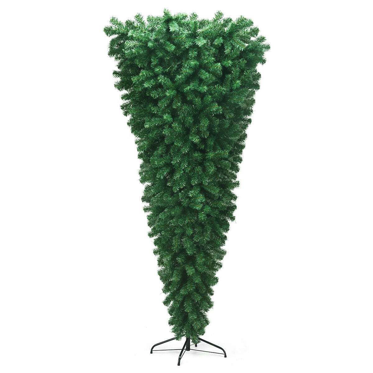 7-foot unlit artificial Christmas tree with an inverted shape and black metal stand