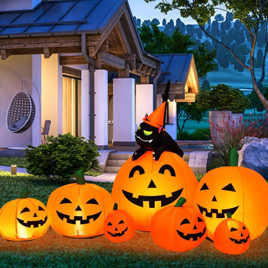 7.5 Feet Halloween Inflatable Pumpkin Combo with Witch & Black Cat