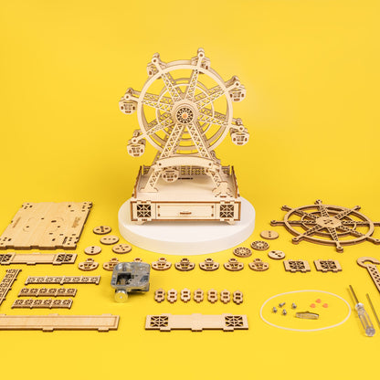 DIY Wooden Ferris Wheel Music Box Kit | Laser-Cut Wood | Rotating Ferris Wheel | 8 Music Options