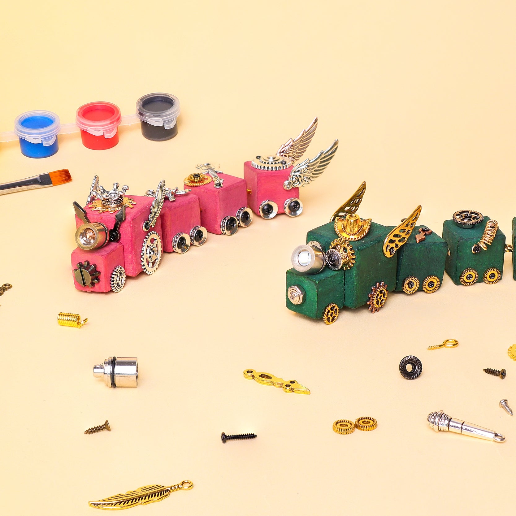DIY Timber Train Kit | Wooden Train with LED Light & Paint - Niksstuff