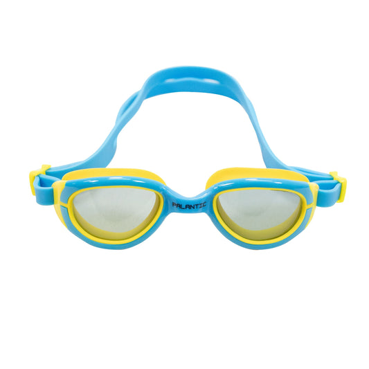 Palantic Jr. Silicone Swim Goggles | UV Tinted Anti-Fog Lenses | Kids & Narrow-Face Adults | Blue/Yellow - Niksstuff