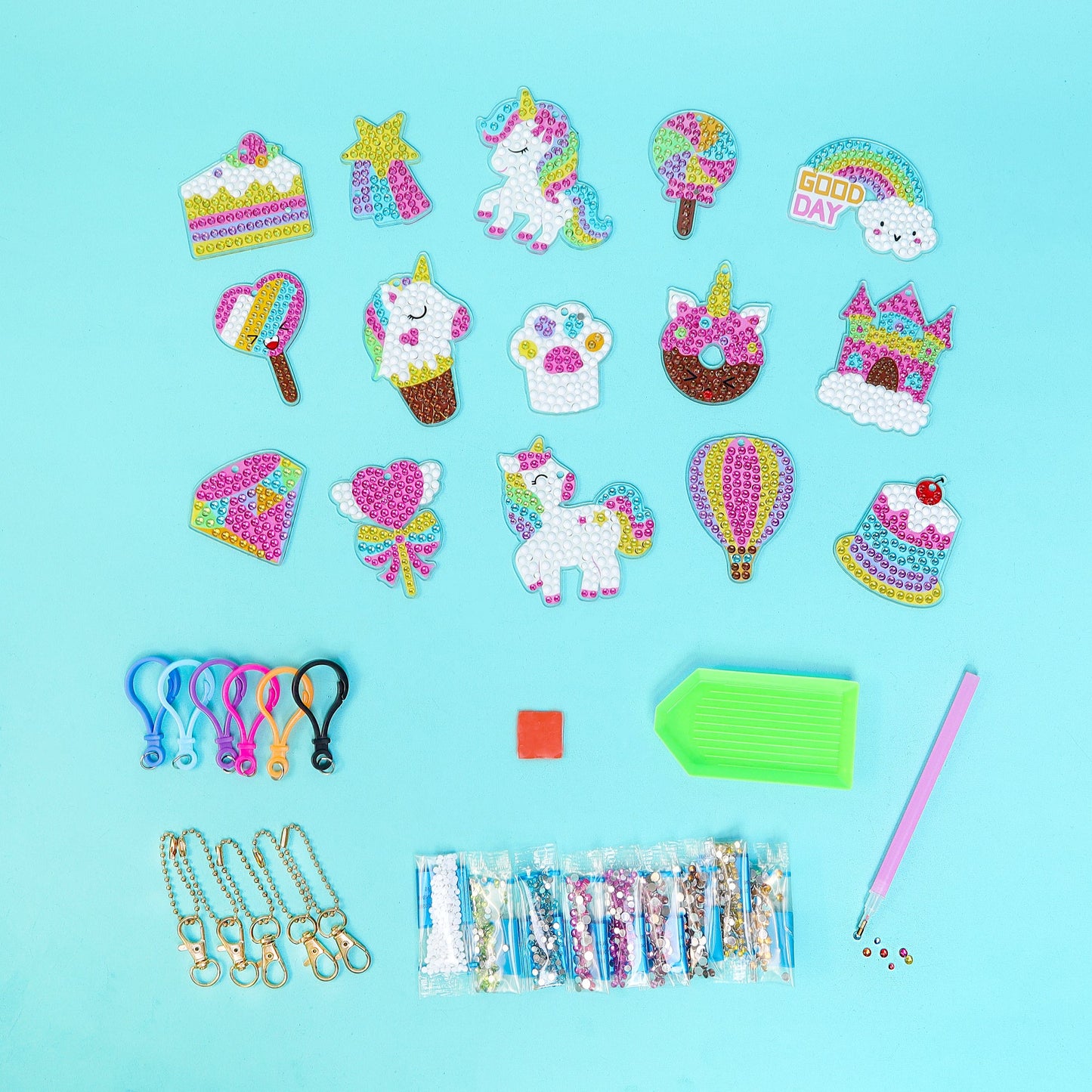 Unicorn Diamond Art Keychain Kit | Set of 15 Charms for Kids & Teens - Niksstuff