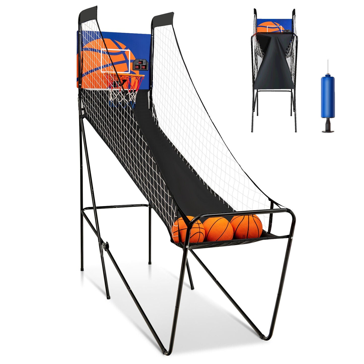 Foldable Basketball Arcade Game | Electronic Scorer | Steel Frame + MDF Backboard | 3 Balls Included