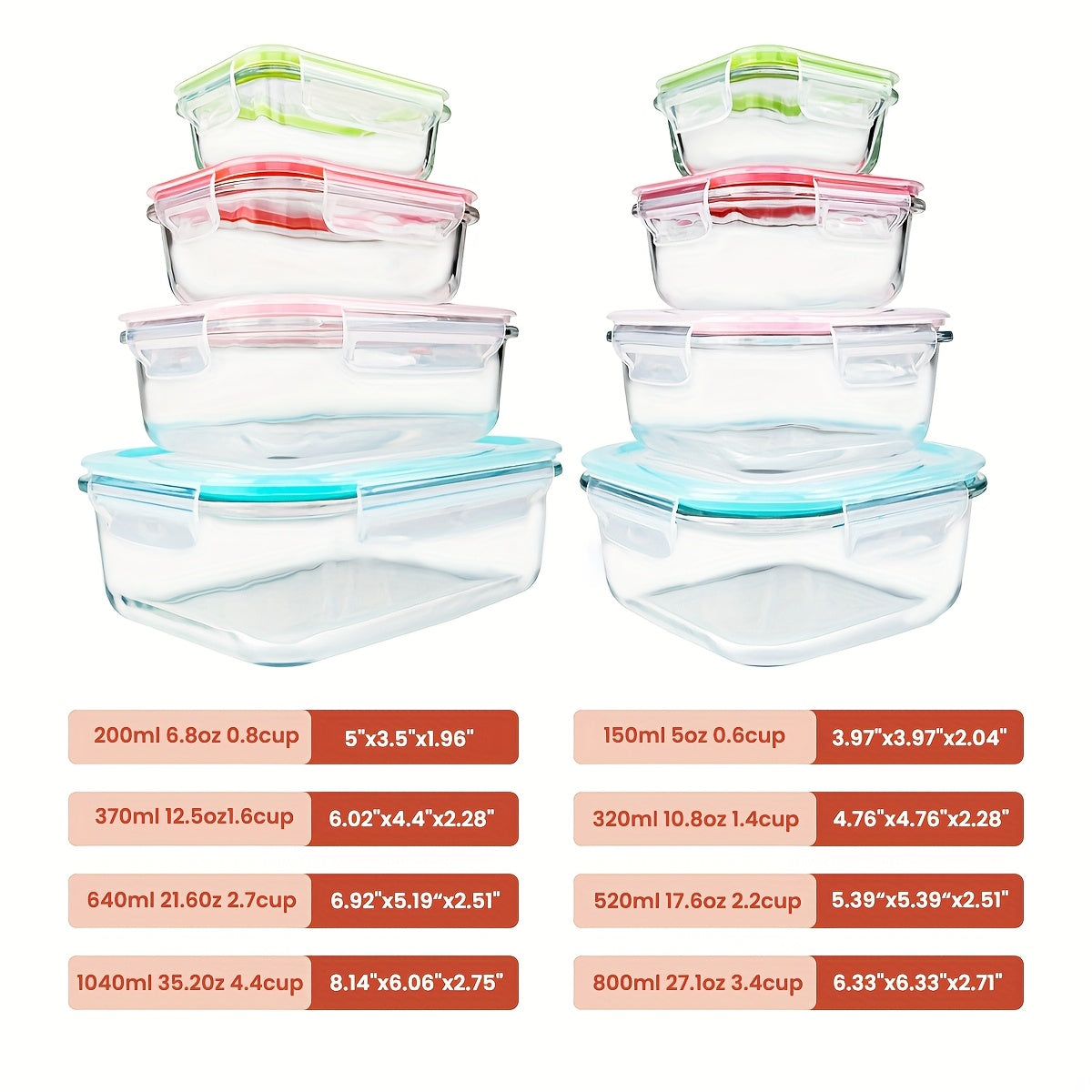 16-Piece Tempered Glass Food Storage Container Set with Airtight Lids | Microwave & Oven Safe