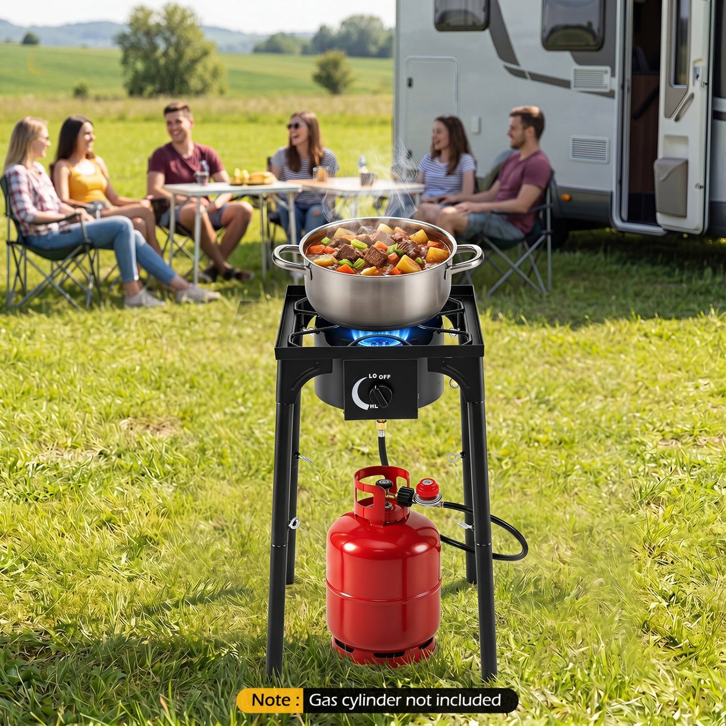 Propane Camping Stove | 80,000 BTU | Cast Iron Burner | 220 lb Capacity | Regulator & Hose Included
