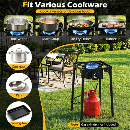 Propane Camping Stove | 80,000 BTU | Cast Iron Burner | 220 lb Capacity | Regulator & Hose Included