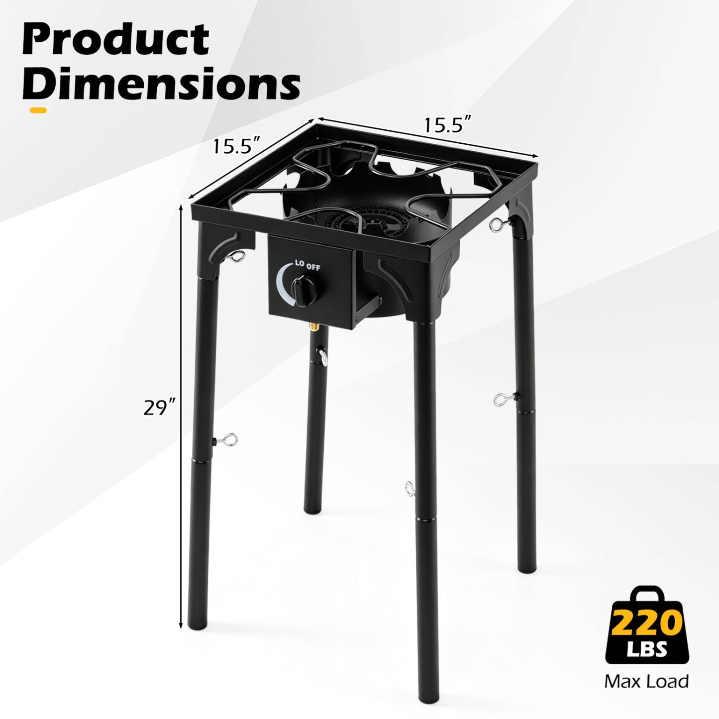 Propane Camping Stove | 80,000 BTU | Cast Iron Burner | 220 lb Capacity | Regulator & Hose Included