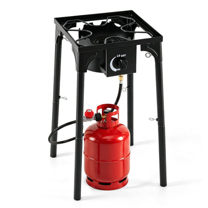 Propane Camping Stove | 80,000 BTU | Cast Iron Burner | 220 lb Capacity | Regulator & Hose Included