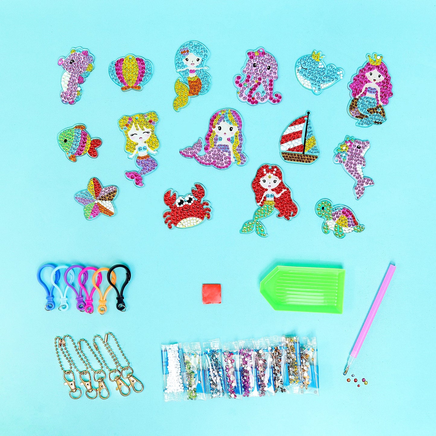 Mermaid Diamond Art Keychain Kit | Set of 15 Charms for Kids & Teens - Niksstuff