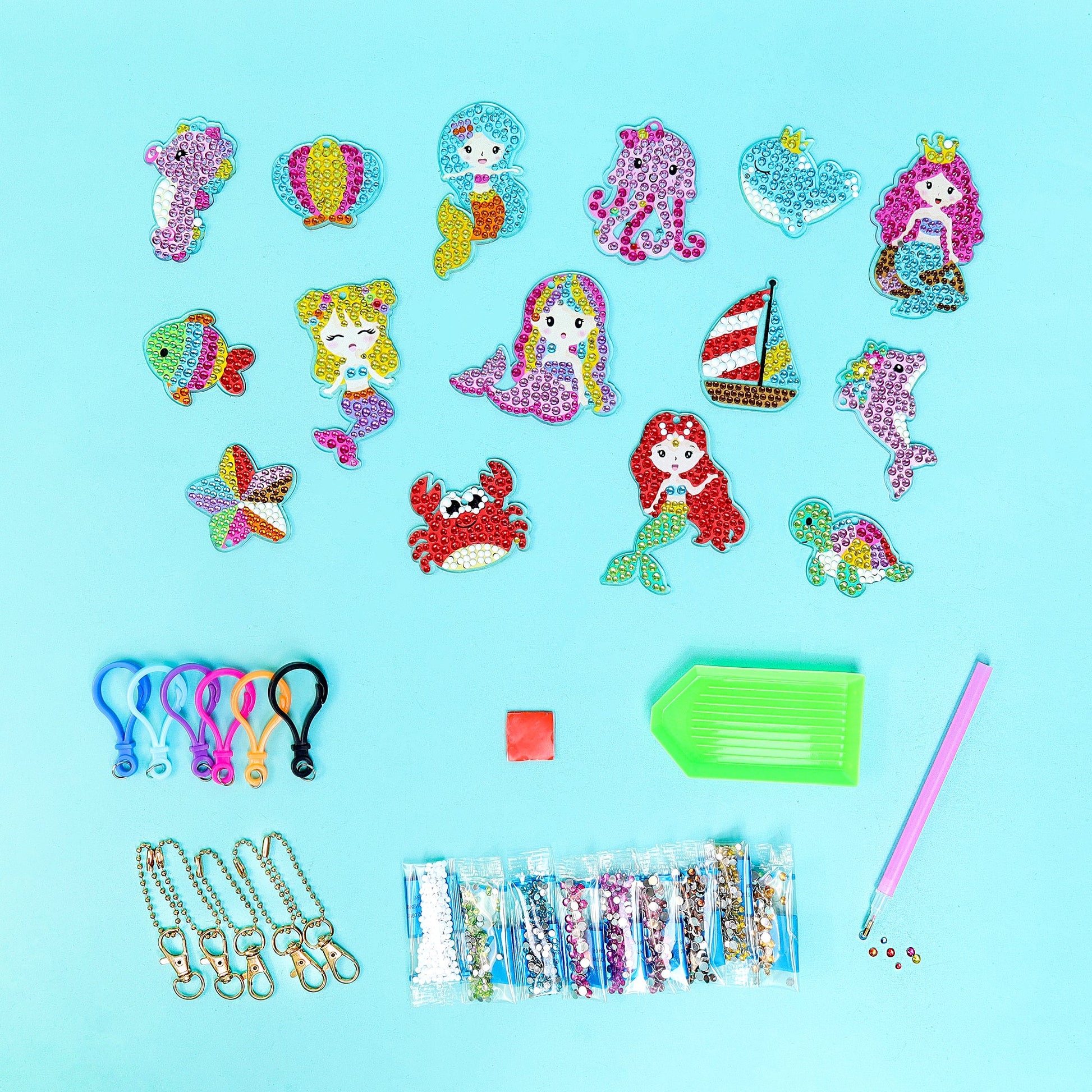 Mermaid Diamond Art Keychain Kit | Set of 15 Charms for Kids & Teens - Niksstuff