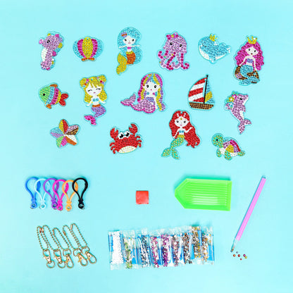 Mermaid Diamond Art Keychain Kit | Set of 15 Charms for Kids & Teens - Niksstuff