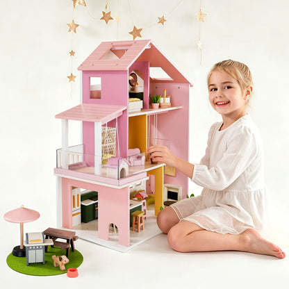 Tiny Land Sweetwood Edge Wooden Dollhouse - 48pc Green & Pink