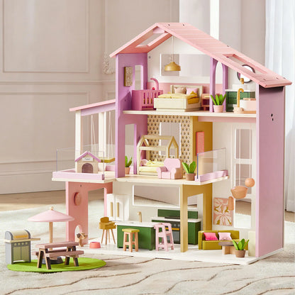 Tiny Land Sweetwood Edge Wooden Dollhouse - 48pc Green & Pink