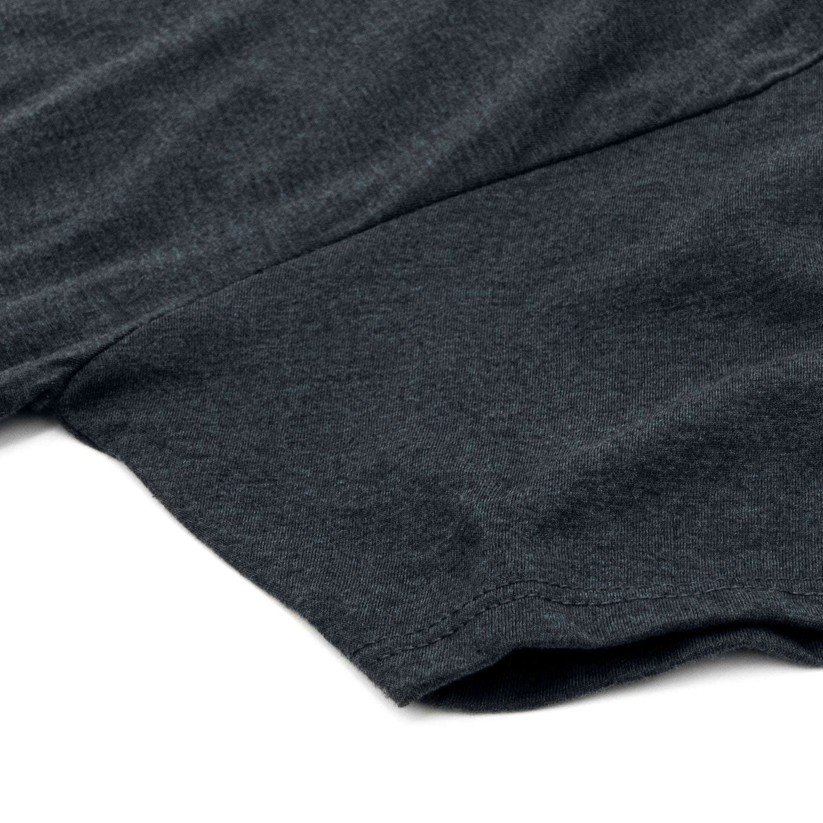 Denim black heather T-shirt hem with double-stitched seam detail
