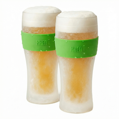 Khen Barcelona Acrylic Cooling Beer Glasses | Set of 2 | 12oz | 7.8"H | Break-Resistant | Insulated - Niksstuff