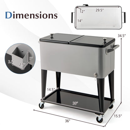Portable Patio Cooler | 80 Qt | 48-Hour Cold Retention | Wheels, Shelf & Bottle Opener | Gray or Red