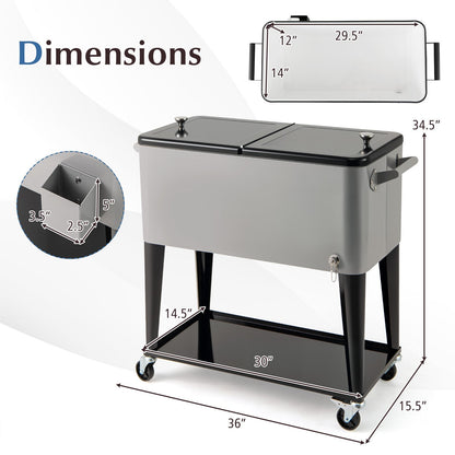 Portable Patio Cooler with Bottom Storage Shelf and Bottle Opener