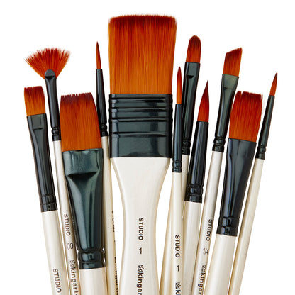 KINGART Studio Nylon Artist Brush Set - 12 Piece for Mixed Media