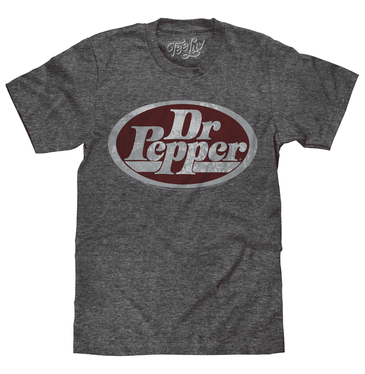 Gray short-sleeve T-shirt with oval Dr Pepper logo on chest