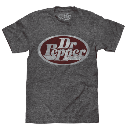 Gray short-sleeve T-shirt with oval Dr Pepper logo on chest
