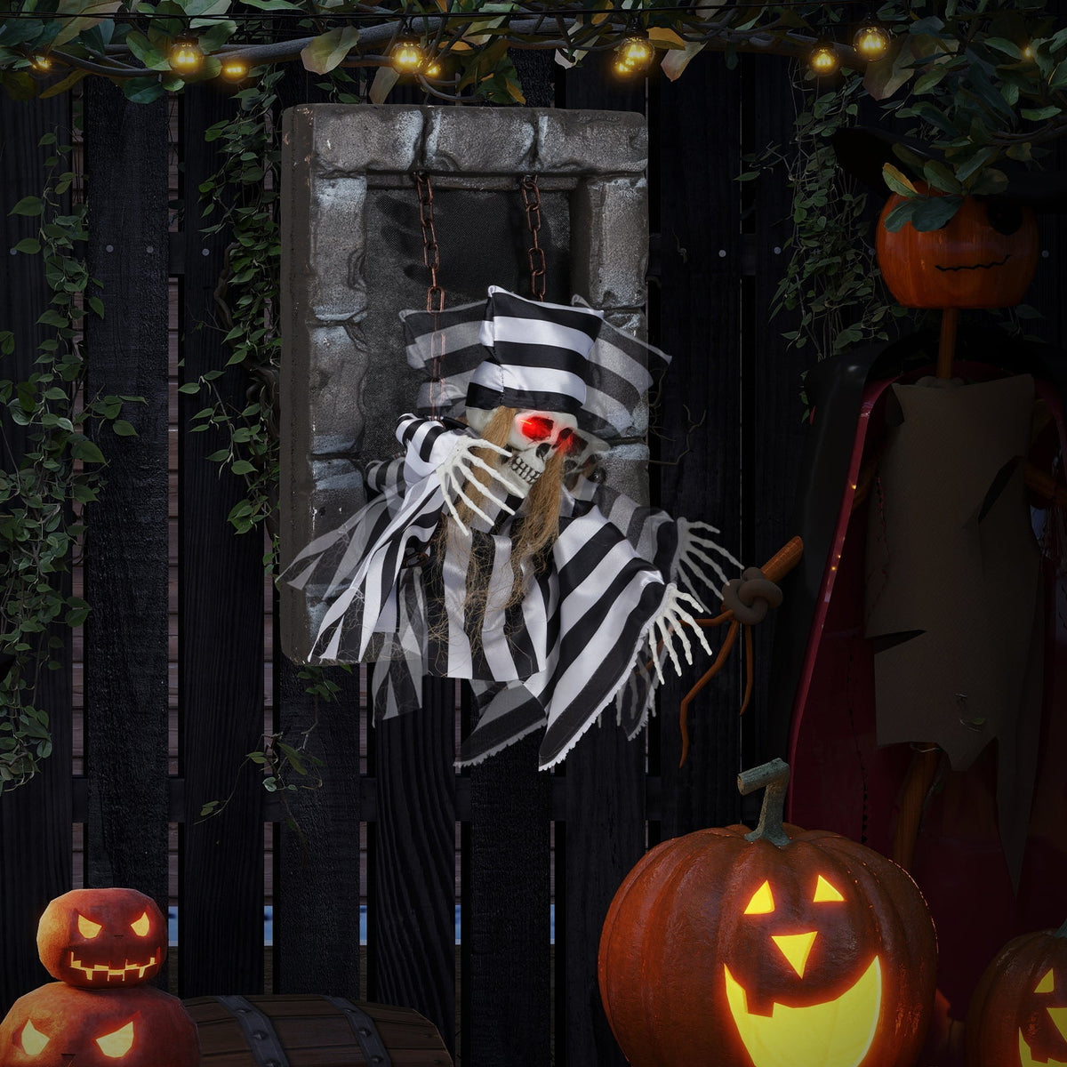 18-Inch Animated Hanging Skull Prisoner Halloween Decoration