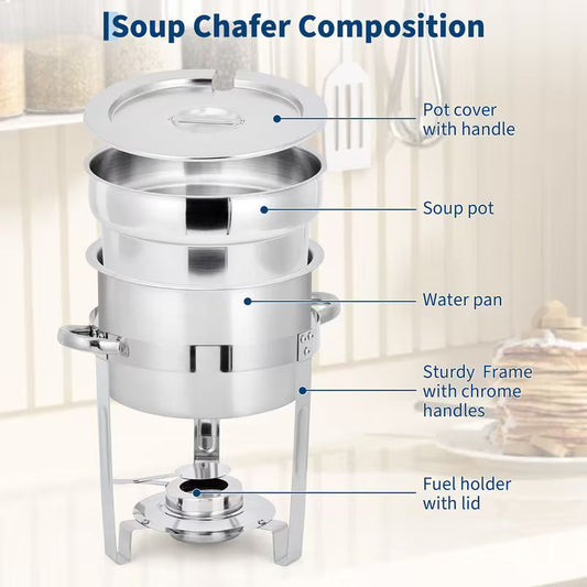 2-Pack 7-Quart Stainless Steel Round Soup Chafing Dish Set