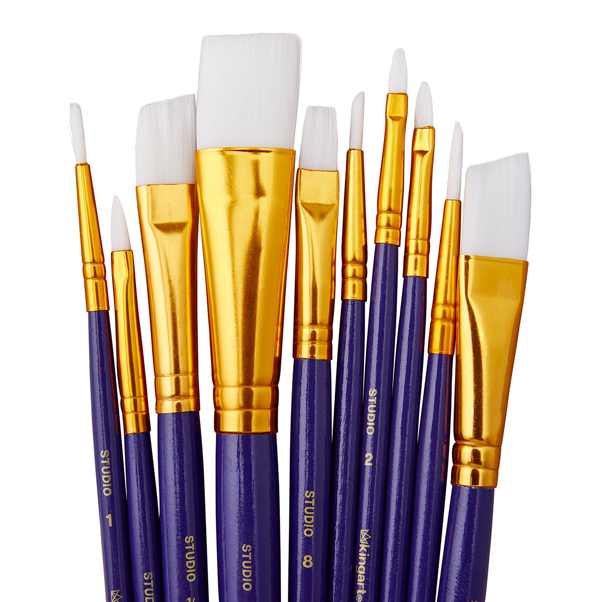 KINGART Studio White Nylon Paint Brush Set - 10 Piece