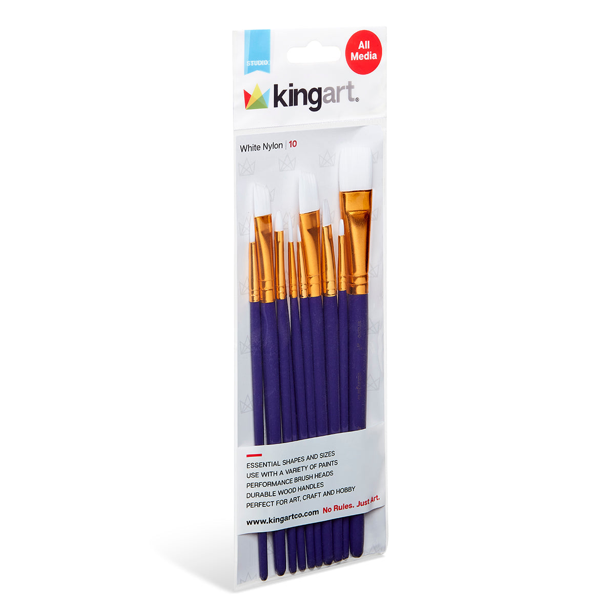 KINGART Studio White Nylon Paint Brush Set - 10 Piece