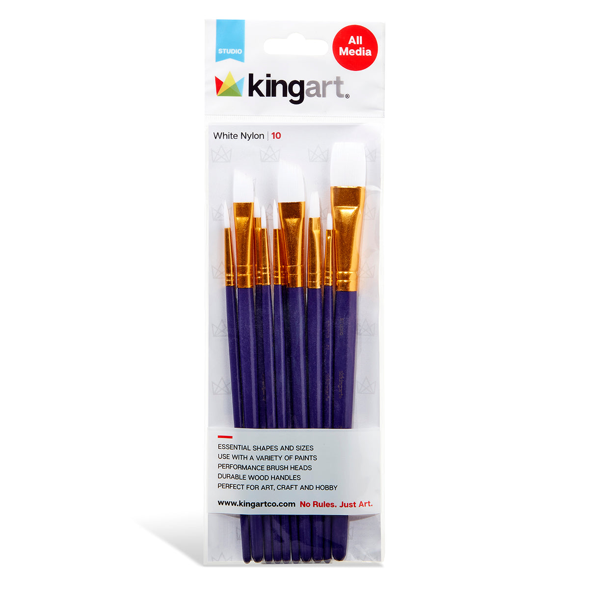 KINGART Studio White Nylon Paint Brush Set - 10 Piece