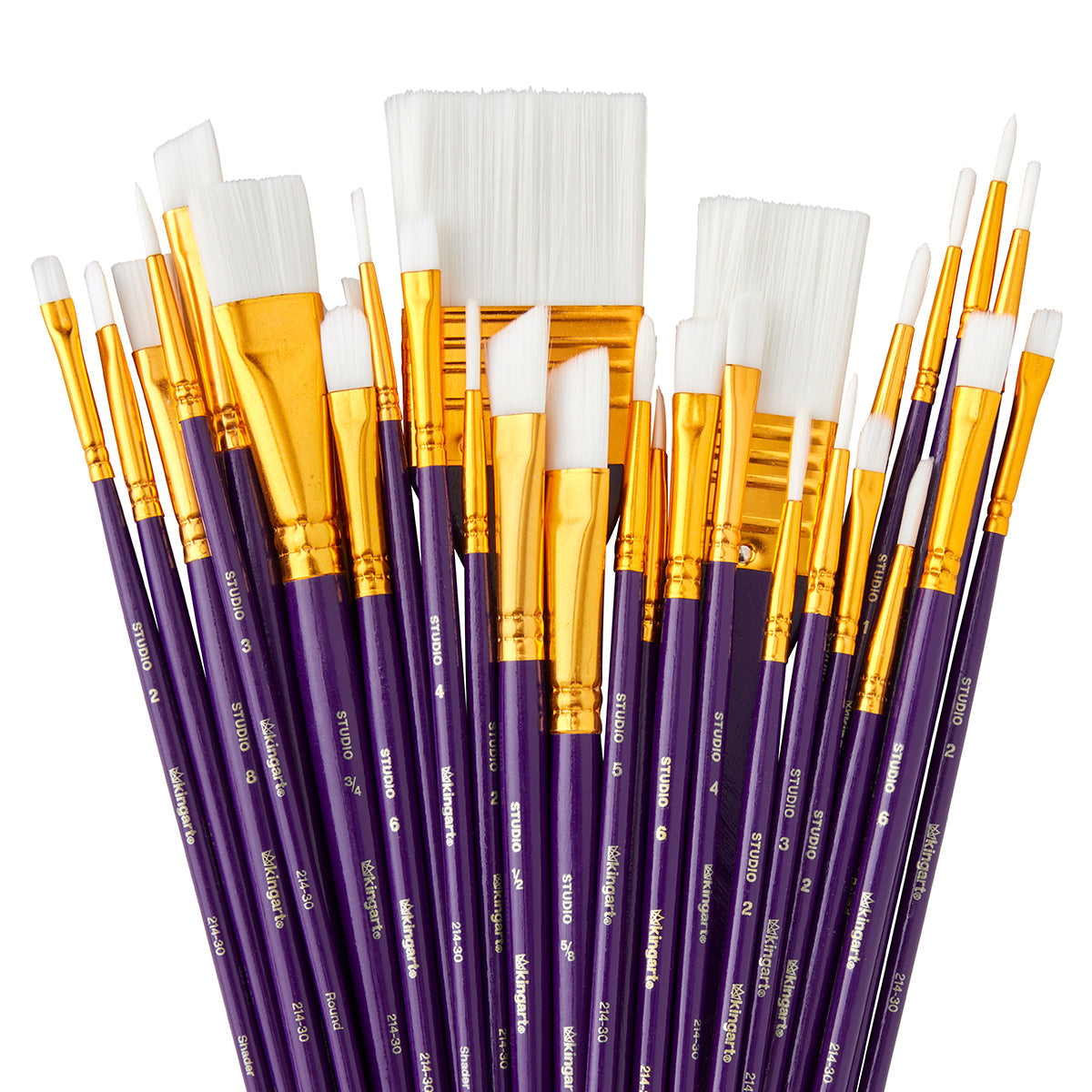 KINGART Studio White Nylon Paint Brush Set - 30 Piece