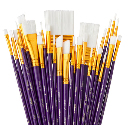 KINGART Studio White Nylon Paint Brush Set - 30 Piece