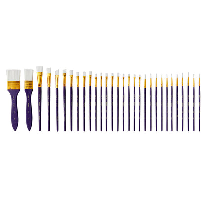 KINGART Studio White Nylon Paint Brush Set - 30 Piece