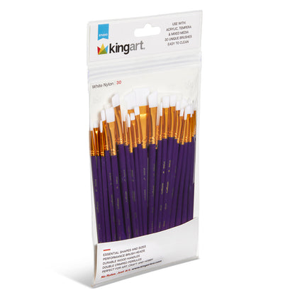 KINGART Studio White Nylon Paint Brush Set - 30 Piece