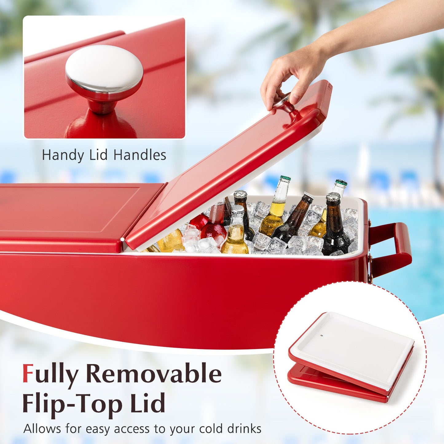 Portable Patio Cooler | 80 Qt | 48-Hour Cold Retention | Wheels, Shelf & Bottle Opener | Gray or Red